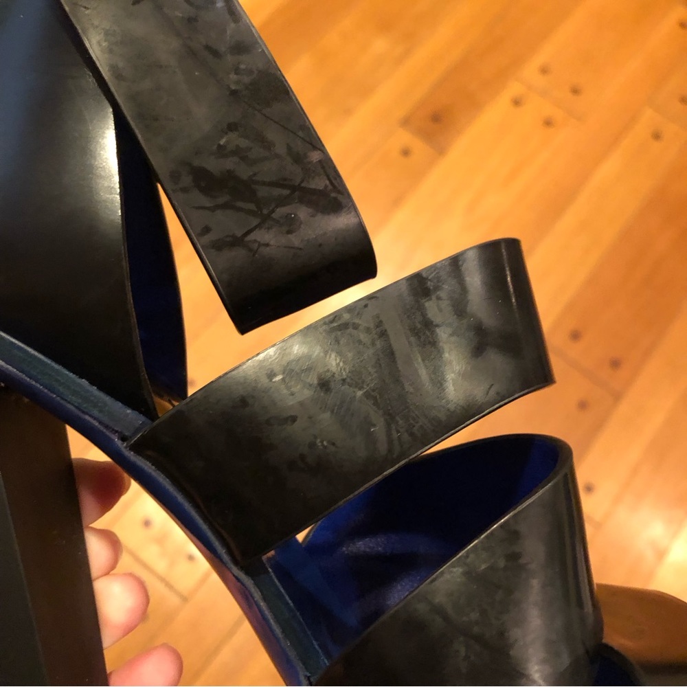 Proenza Schouler Black Blue Patent Leather Strappy Heels Sandals - Picture 16 of 16